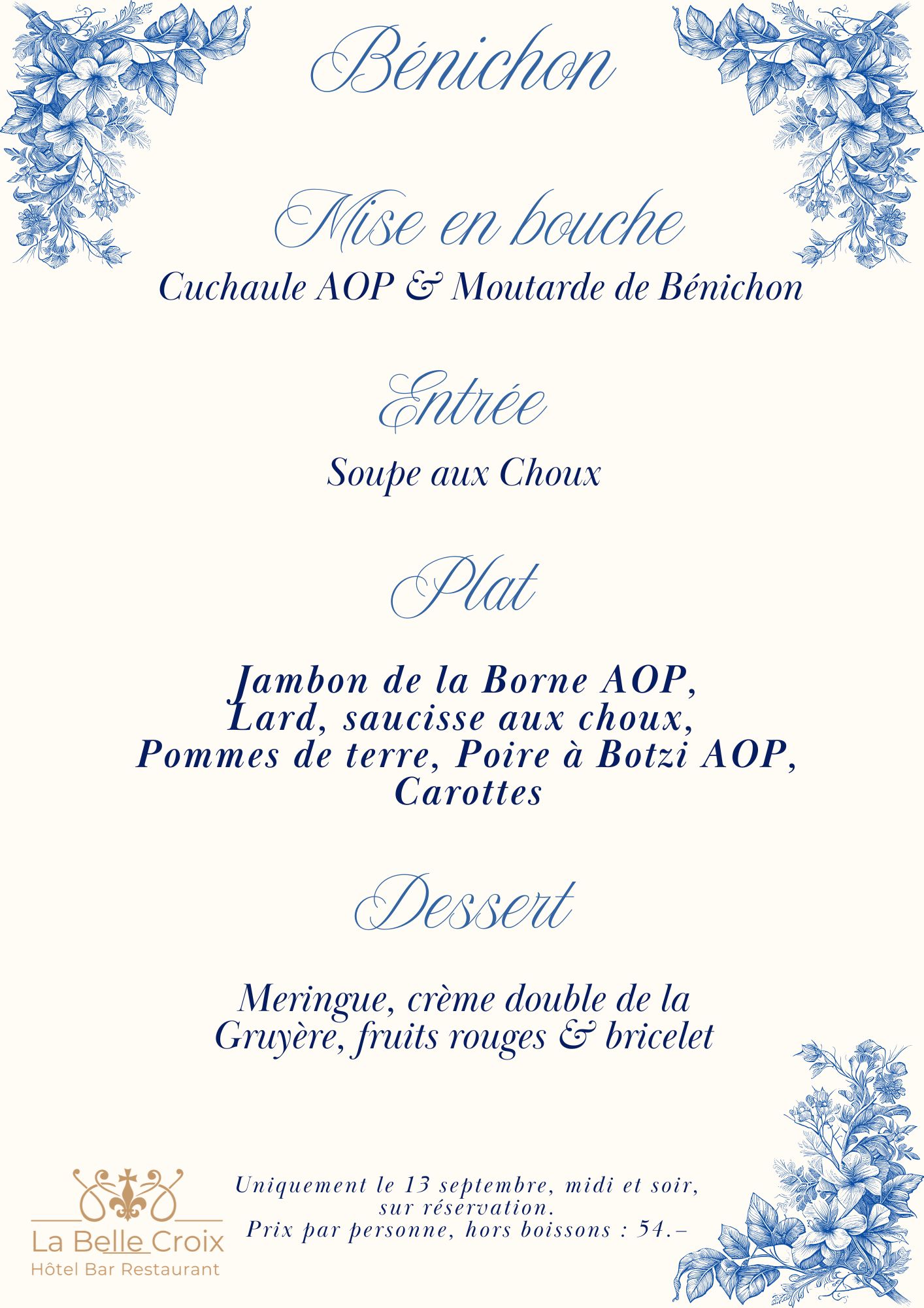 Menu spécial Bénichon